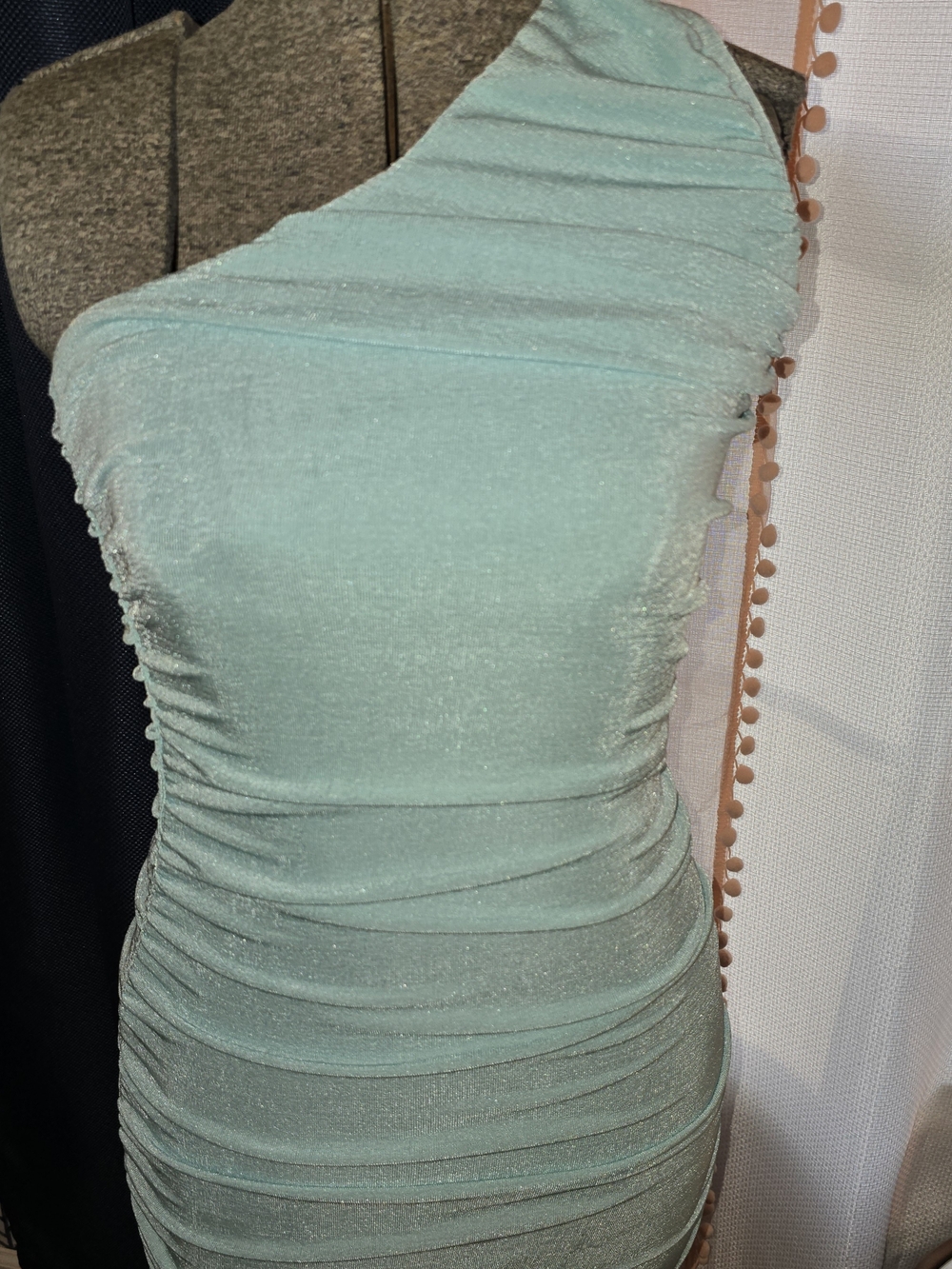 Teal One-Shoulder Mint Green Ruched Bodycon Dress